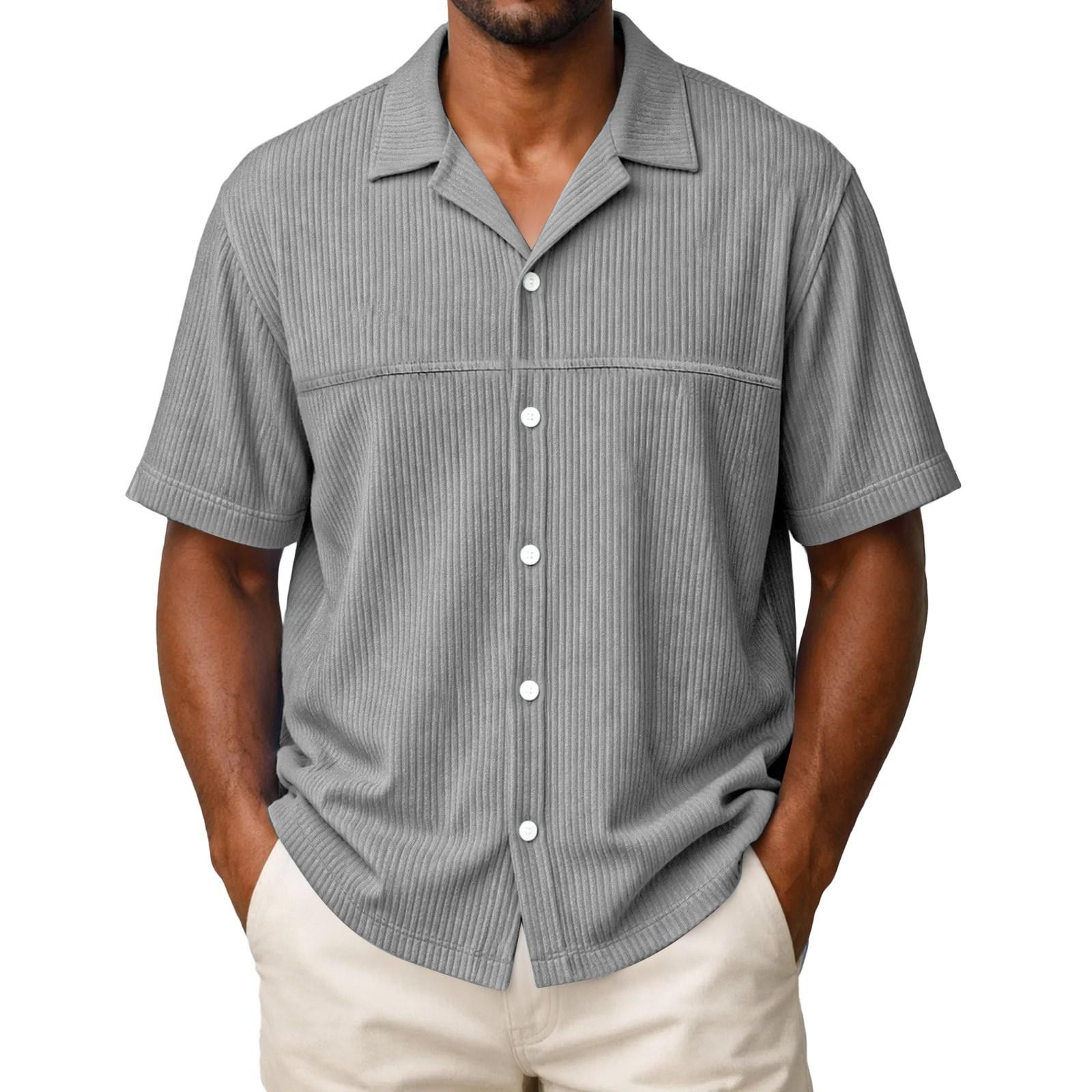 

Men s Vintage Corduroy Short Sleeve Cardigan | Casual Button-Up Knit Top For Daily & Retro Wear XXXL
