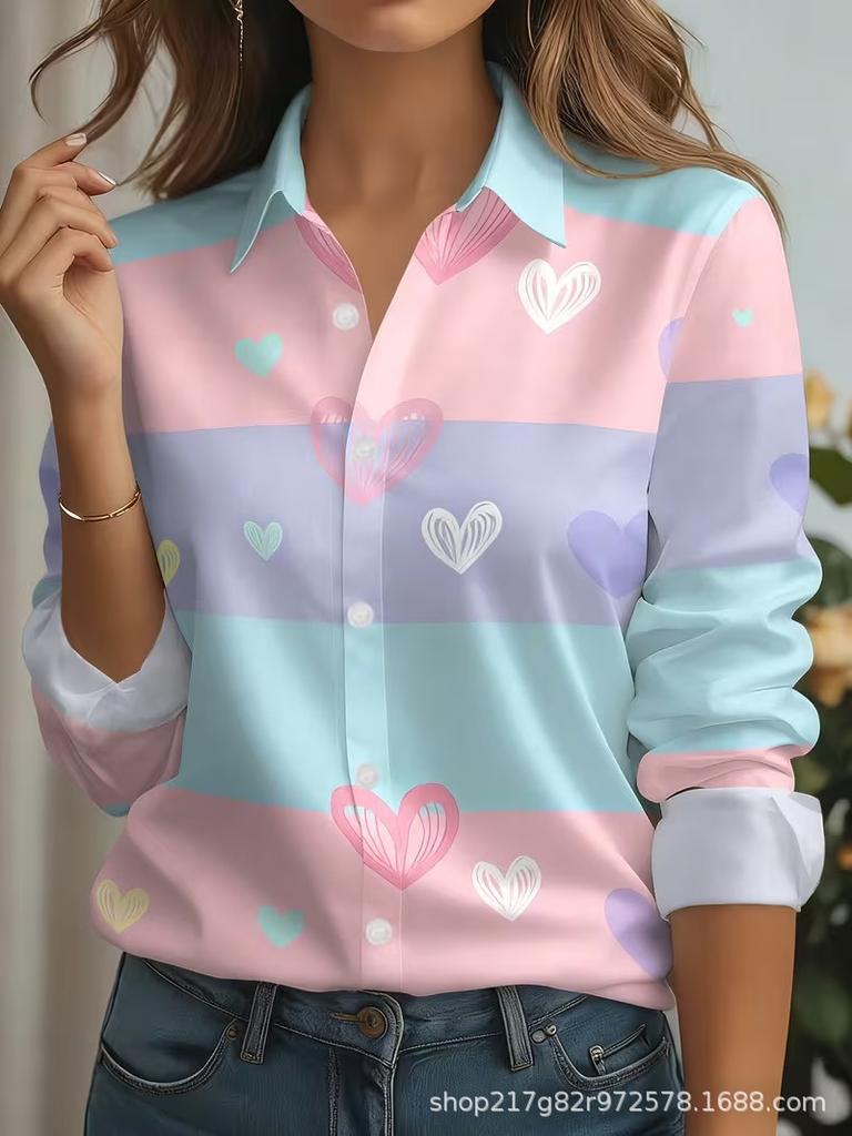 European and American summer hot-selling shirts, short-sleeved women's clothing, printed fashion lapel shirts, tops, casual women's clothing