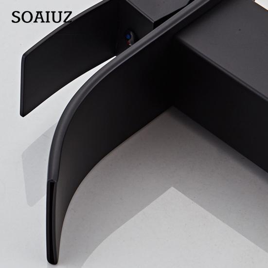 Brushed Nickel Waterfall Bathroom Faucet Modern Single Handle Ceramic Valve Core Sink Faucet with Hose Deck Plate (High Style)