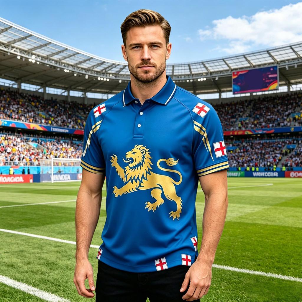 Klassiek Heren Poloshirt Voetbalshirt met Bedrukt Engeland Embleem en Badge Ontwerp Geschikt voor Casual en Sportkleding