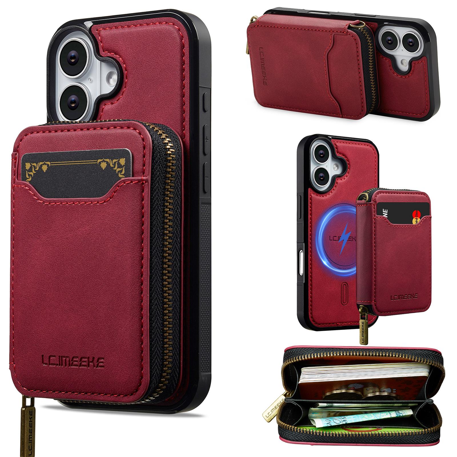 

LC.IMEEKE L6 For iPhone 16 Plus Magnetic Case Detachable Zipper Wallet Leather Coated PC + TPU Phone Cover