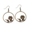 Circle Frame Flowers Dangle Earrings Romantic Floral Female Drop Jewelry