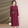 Embroidered Floral Mid-Length Dress - Trendy Spring/Autumn Wear for Middle-Aged and Elderly Women, Chinese Style.
