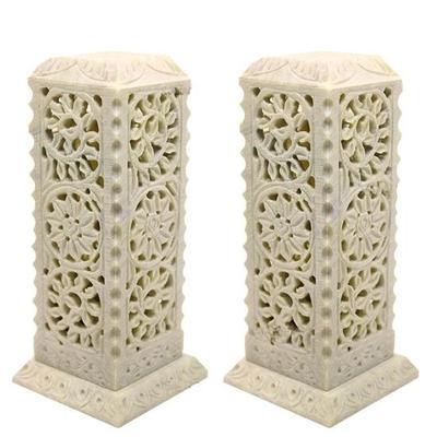 Set of 2 Soapstone Marble Incense Agarbati Stand Holder for Puja with 6 Dhoop Batti