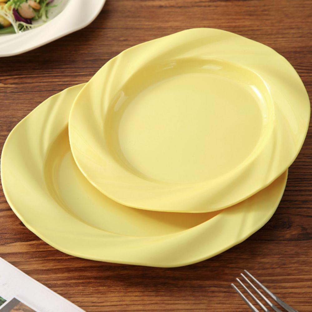 4 Stück Kunststoff Leichter Luxus Runde Platte Keramik-Optik Salatschüssel Haushalt Obstschale Zuhause