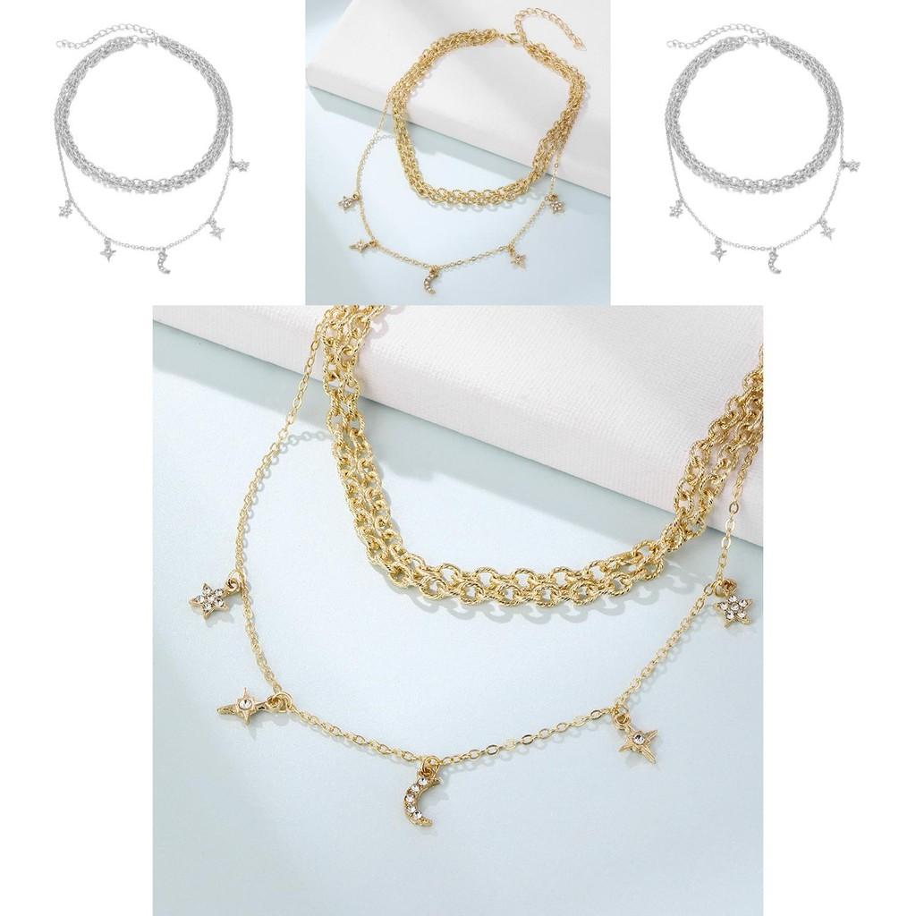 Elegant Alloy Chain Necklace With Eye-catching Moon And Star Pendant For Trendy Looks