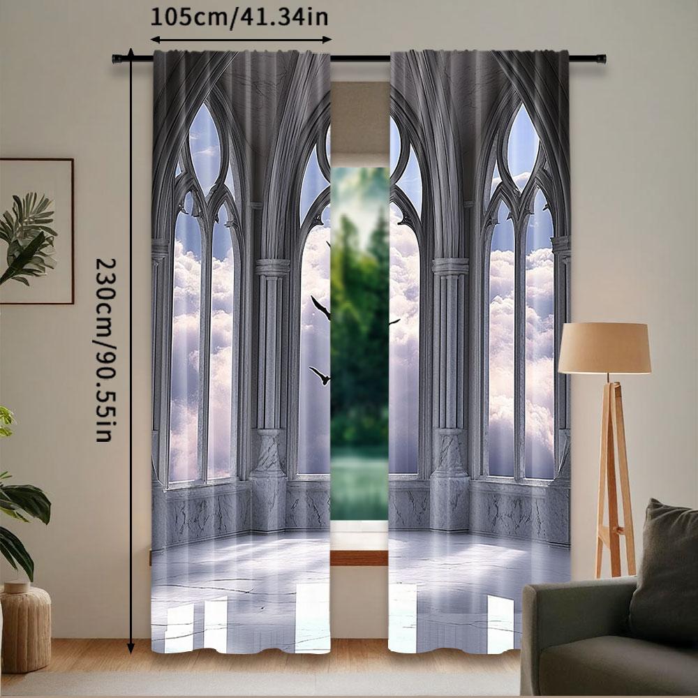 Set Of 2 Gothic Curtains Medieval Stone Balcony Graphic Design Mystic Middle Age Story Bedroom Living Room Dining Curtain Polyester Ideal For