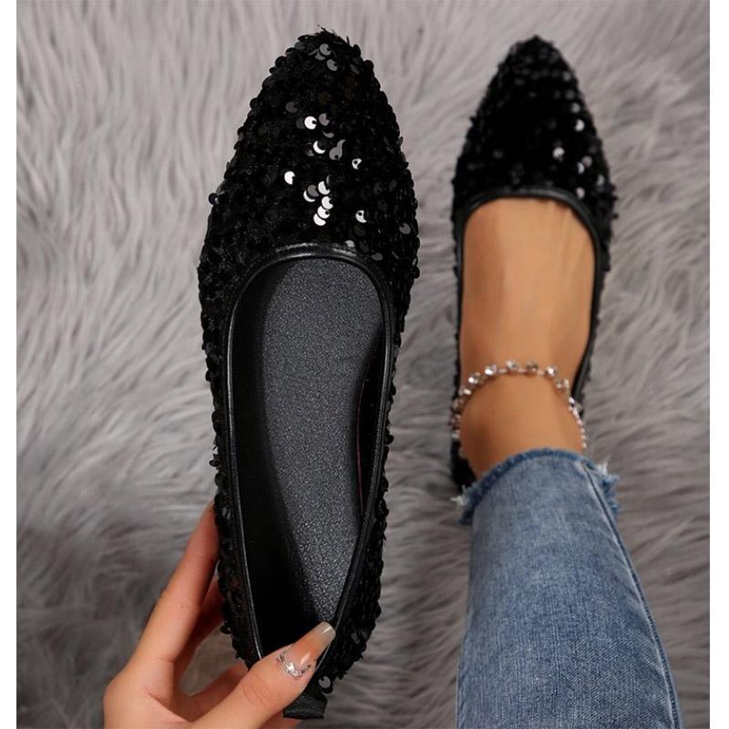 Ballettschuhe mit glitzernden Kristallnieten für Damen, spitze Zehenpartie, Schlupfschuhe, gemütliche flache Ballerinas mit Cut-outs, Mokassins, große Größe