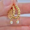 Smooth Gold Ball Bezel Set Single Diamond Charm Hoop Earrings Snap Closure Tiny Crystal Dangle Ladies Daily Accessories