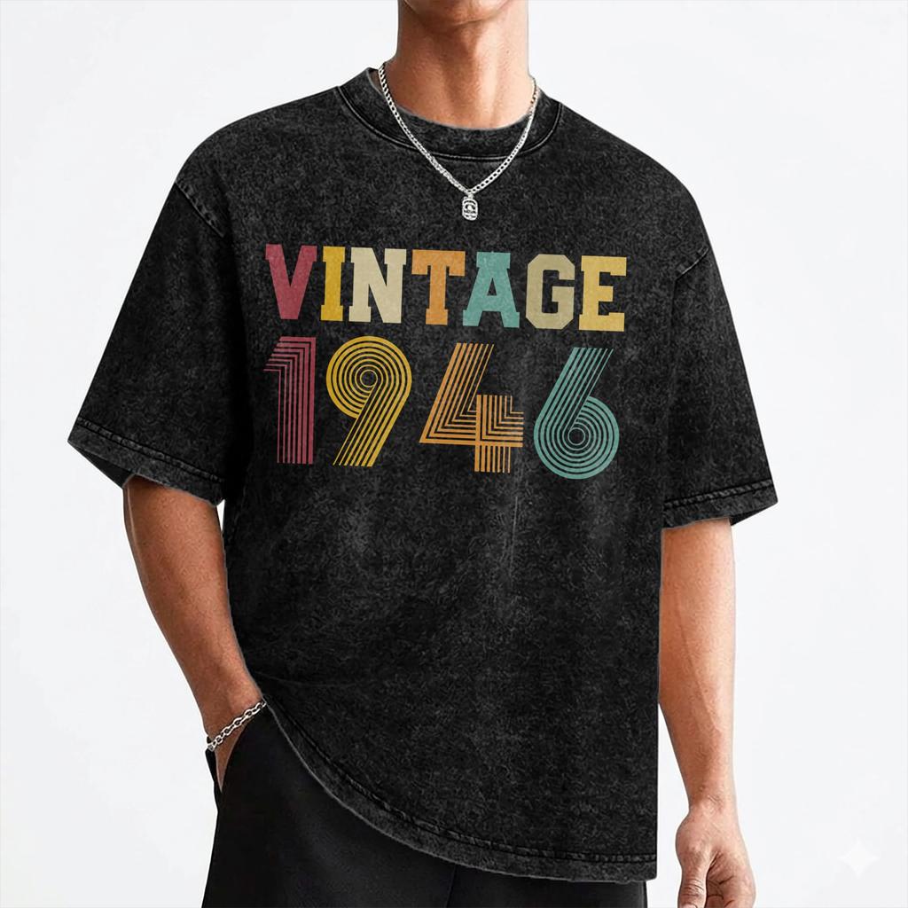 80th Birthday Born 1946 80 Year Old T Shirt Washed 100 Cotton Oversize TShirts Fashion for Men Women Streetwear Printed Tees