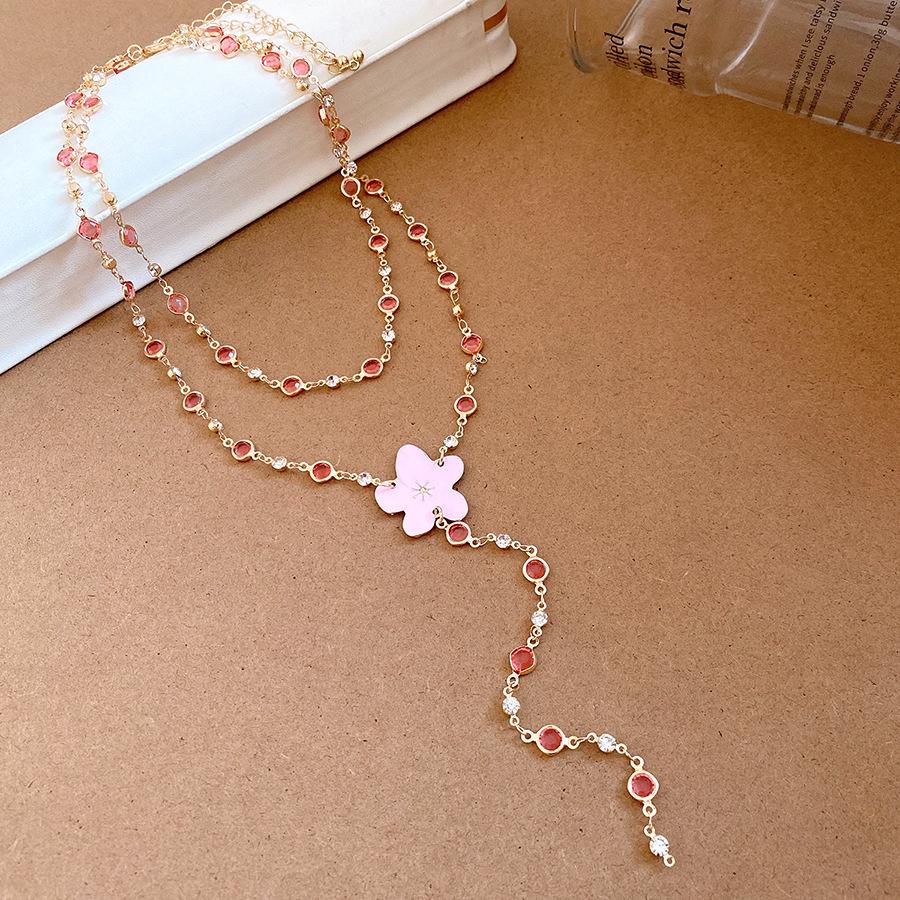 Versatile Floral Rhinestone Enamel Bracelet and Multi-Layer Necklace Set