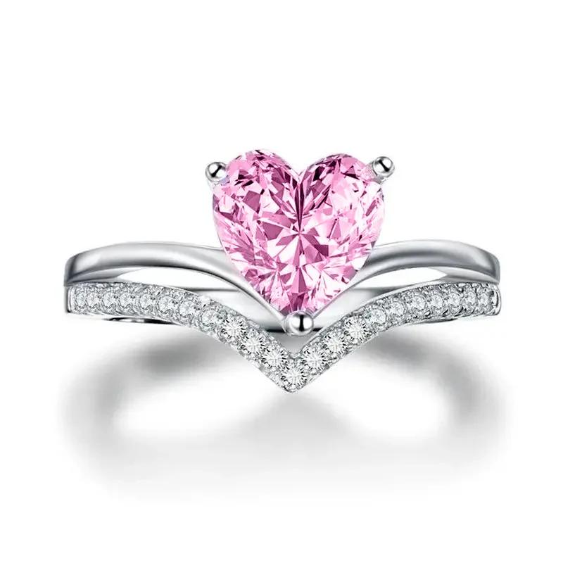 

Multi colored heart-shaped trendy luxury ring with zircon inlay for women, new elegant and personalized style, high-end design a 12