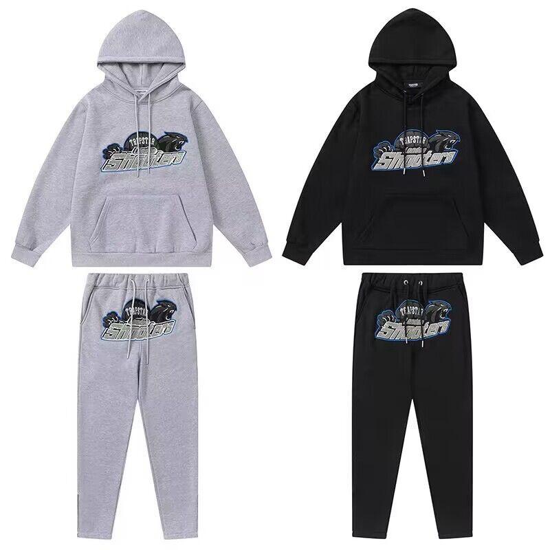 European and American blue-gray tiger head towel embroidery male and female couples fleece sweater trousers casual suit tide