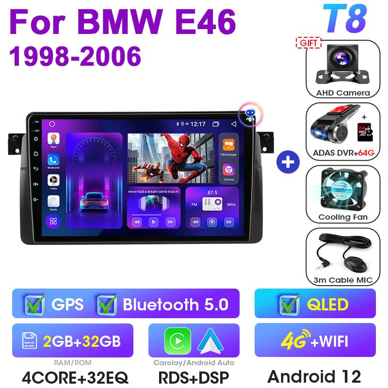 Android 12 Car Radio For BMW E46 M3 X5 1998-2006 2 Din GPS Navigation 4G Carplay Auto Stereo Intelligent Systems Smart Autoradio
