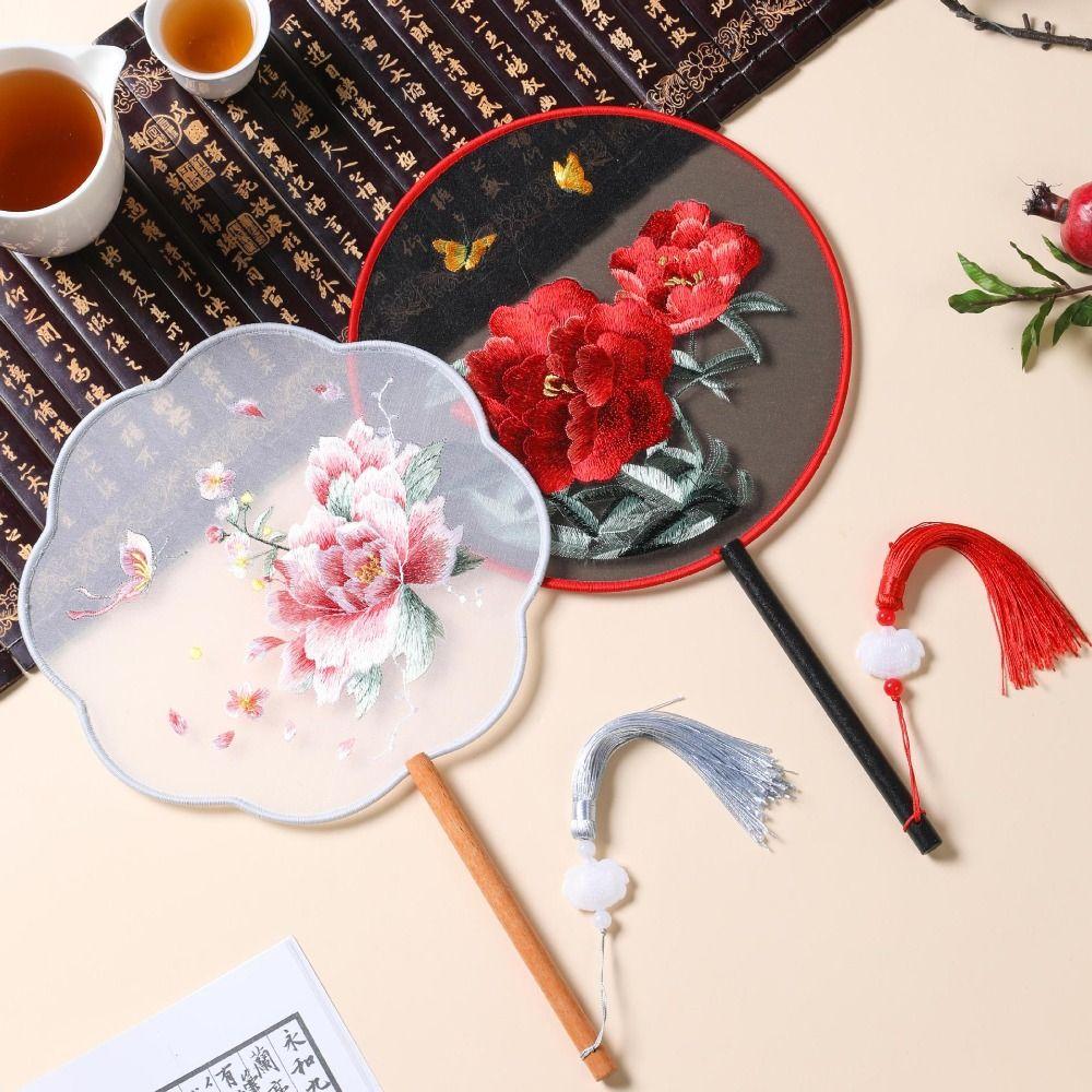 Vintage Seidenfächer Chinesischer Stil Blumenmuster Mit Anhänger Stickerei Fächer Klassischer Stil Handfächer Hanfu Zubehör
