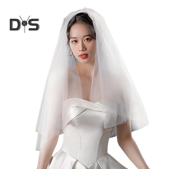 

Белая свадебная фата, двухслойная однотонная свадебная фата из мягкого сетчатого материала, выпускная вуаль для косплея с гребнем бежевый