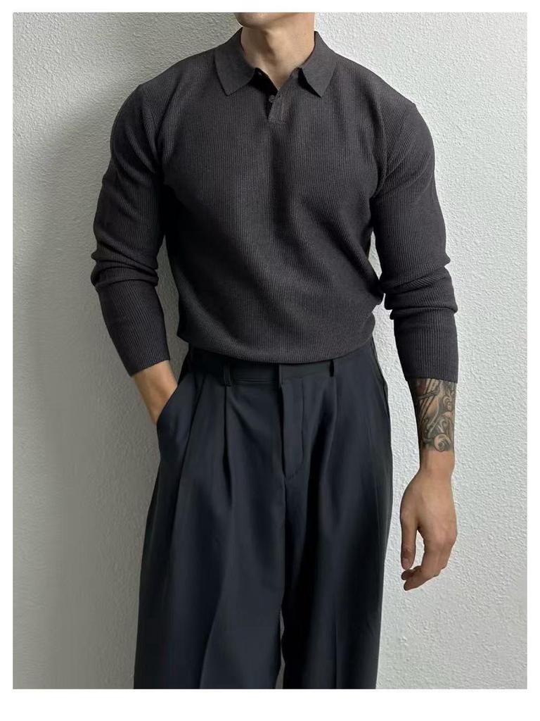 Maglione Polo a Maglia Premium da Uomo - Stile Coreano, Delicato sulla Pelle, Versatile, Vestibilità Larga, Look Maturo