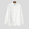 INCERUN Oversized Men Turn Down Collar Long Sleeve Side Cross Irregular Texture Shirts Tops