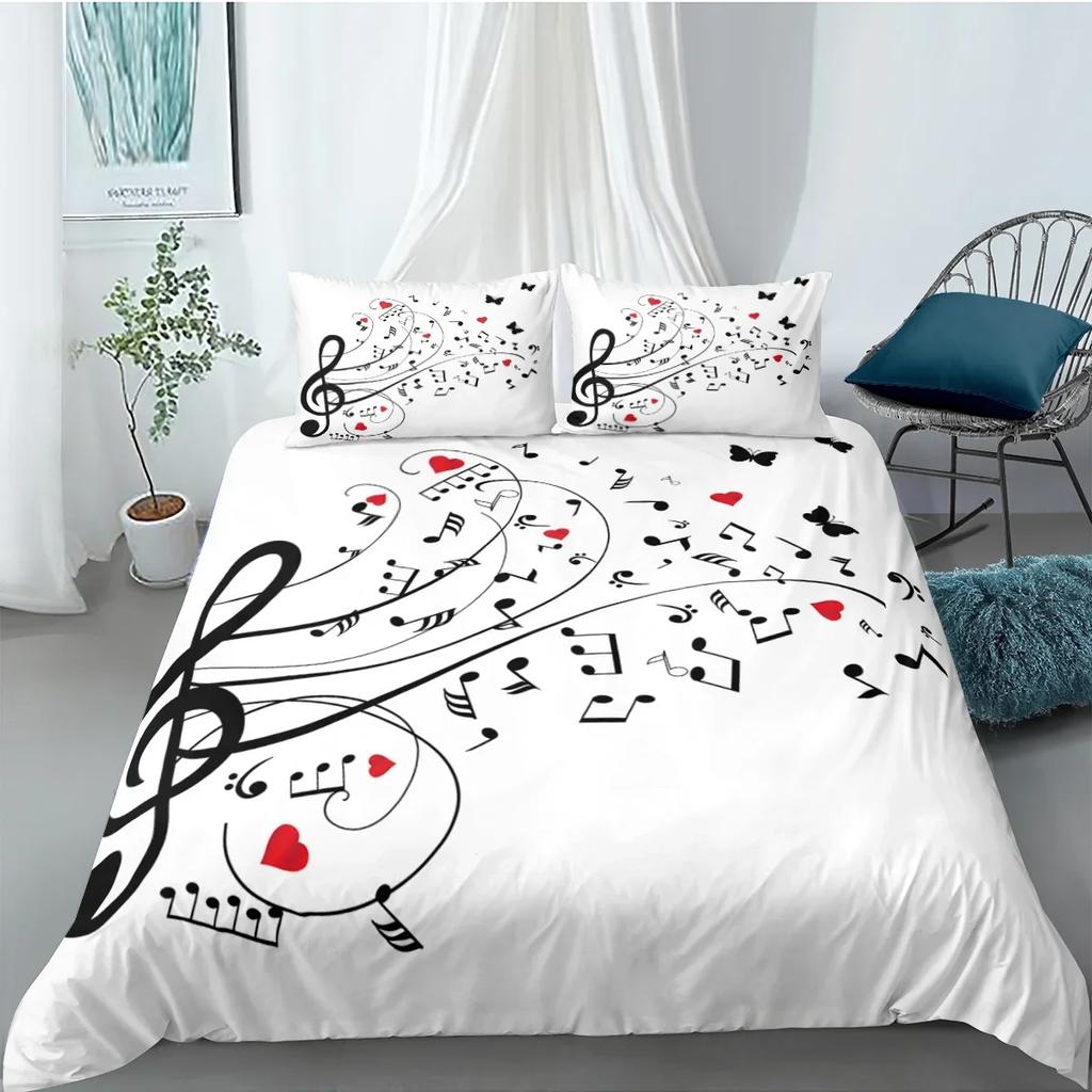 Musik Bettbezug Set, Musik mit G-Schlüssel Instrument Rhythmisches Design Queen King Twin Full Size 2/3-teiliges Polyester Bettwäscheset