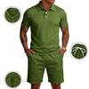 Men Short Sleeve Polo Shirt and Shorts Set Casual Two Piece Outfits Button Down Collar Top and Elastic Waist Bottoms for Daily Wear