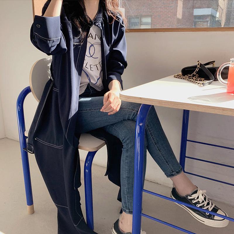 Spring Autumn Women's Single Breasted Shirt Dresses Sashes Stand Collar Korean Casual Straight Dress Female