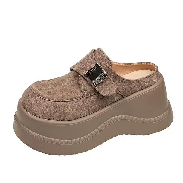 Mode 8CM Höjdökande Damskor Utan Klack Halvtoffla Vår Ny Stil Tjocksulade Högklackar Tåhätta Casual Damtofflor