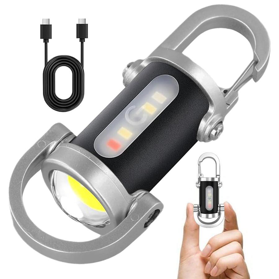 Powerful Mini COB LED Keychain Flashlight USB Rechargeable Hanging Work Light Waterproof Keyring Camping Walking Pocket Lamp