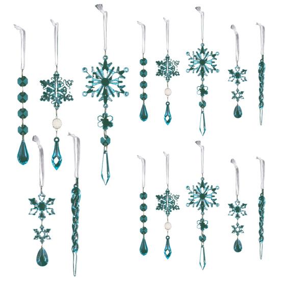 15Pcs  Acrylic Snowflake Ornaments Snowflake And Ice Crystal Hanging Decor for Christmas Tree Transparent Winter-Themed Craft Party Favor