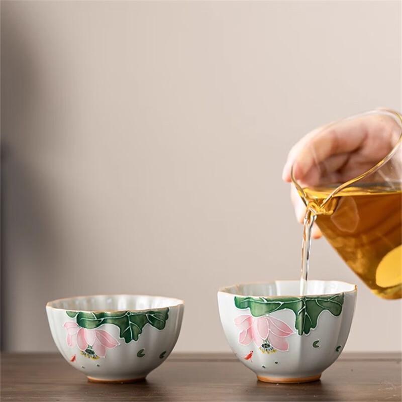 Hand-Painted Lotus Ceramic Master Teacup