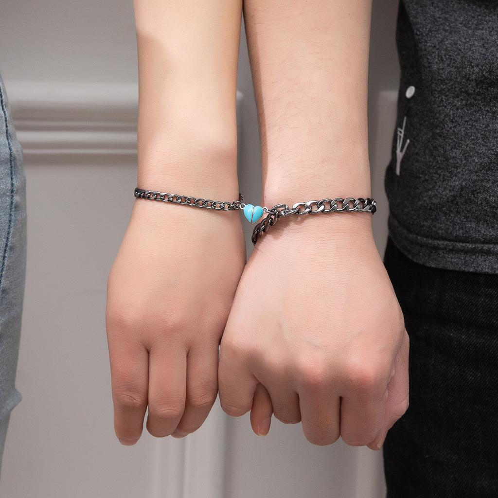 Luminous heart stainless steel couple bracelet 2 pcs stylish accessories for women
