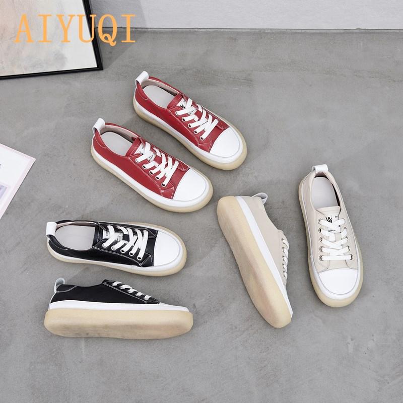 Fashion Women Spring Shoes 2025 New Genuine Leather Trend Color Matching Women Shoes Flat Bottom Lace-up Casual Girl Student Shoes