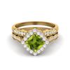 6mm Cushion Peridot 925 Sterling Silver Gold Vermeil Dual Shank Halo Accents Women Wedding Ring