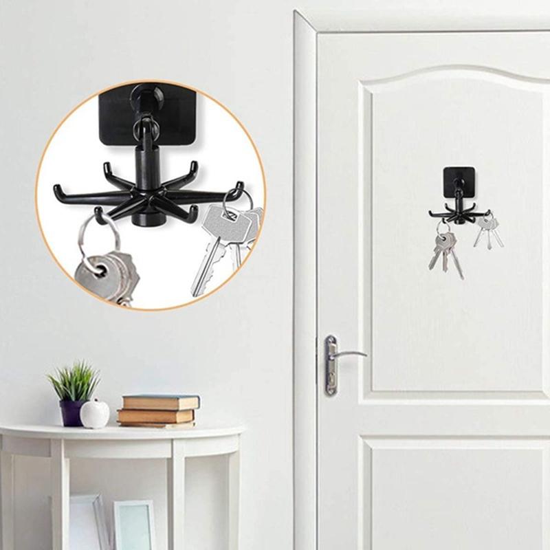 360 Degrees Rotated Kitchen Hooks Self Adhesive Wall Door Hook Handbag Clothes Ties Bag Home Hanging Rack