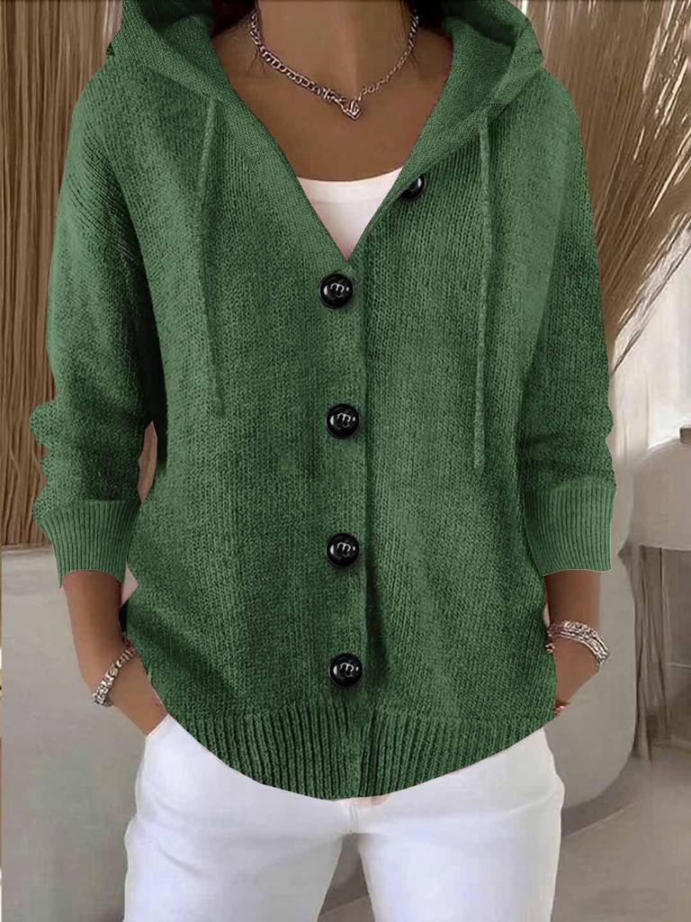 2026 Autumn/Winter Women's Hooded Long Sleeve Button-Up Cardigan Sweater