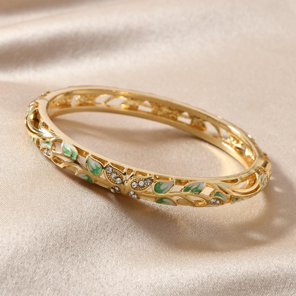 Shiny Vintage Cloisonne Bangle Ethnic Hollow Out Flower Bangle Drip Oil Enamel Bracelet  Girls