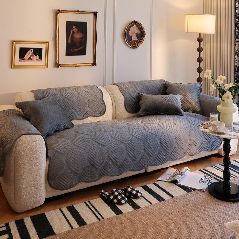 Autumn And Winter Cream Wind Milk Fleece Sofa Cushion  New Winter Plush Seat Cushion Fixed Non-Slip Cover Cover Cloth Towel