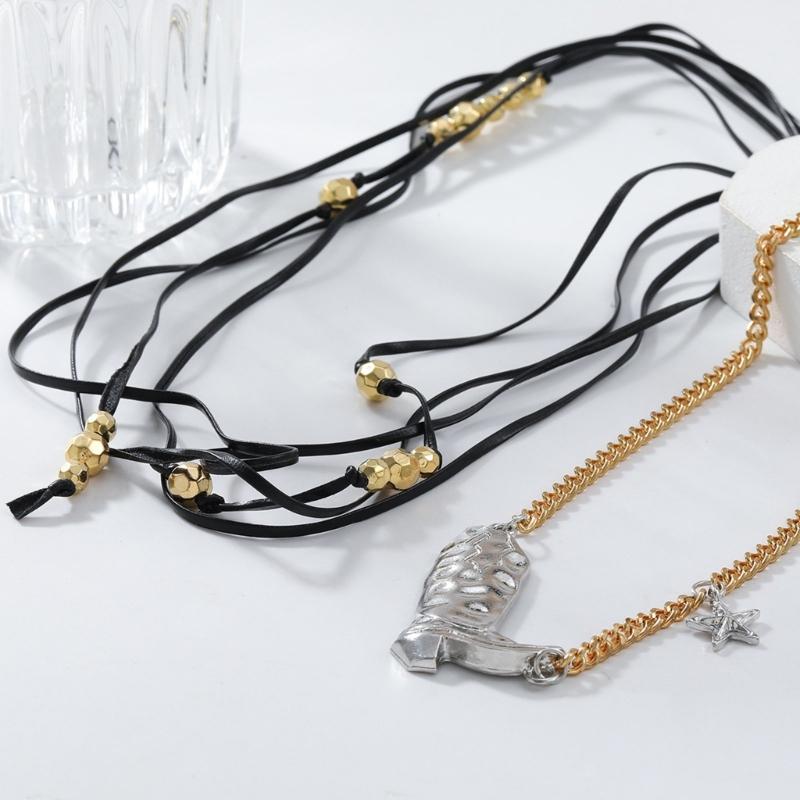 Retro Multi Layered Cowgirl Necklace Modern Cowgirl Necklace Featuring Layered Chains and Boots Pendant for Gathering