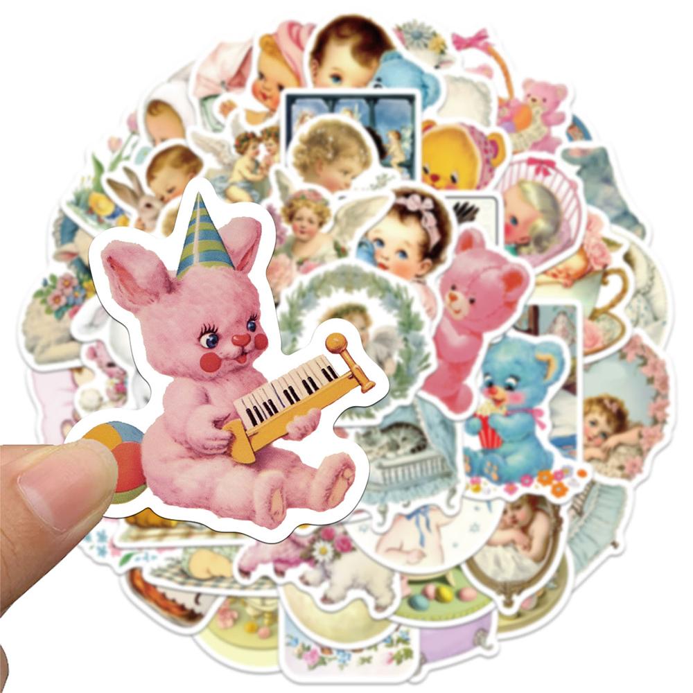 10/30/50pcs Retro Cartoon Baby and Animals Stickers Aesthetic Graffiti Decals Decoration Suitcase Diary Phone Bike Sticker Pack