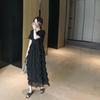 Women Summe Korean Style Retro Design Thin Cake Little Black Dress Round Neck Short Sleeve Dress For Women