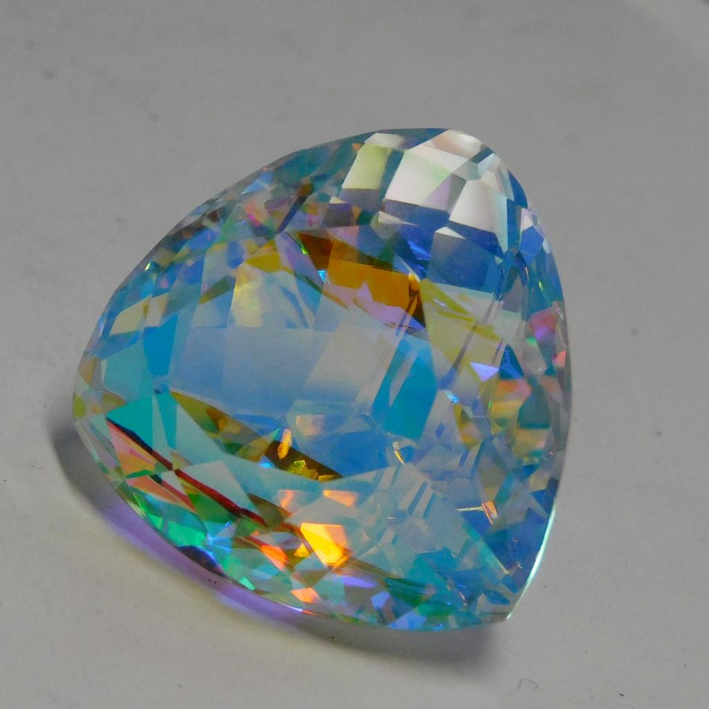 Rainbow Mystic Topaz Lab Created 64.15 Ct Trillion Certified Beautiful Gemstone