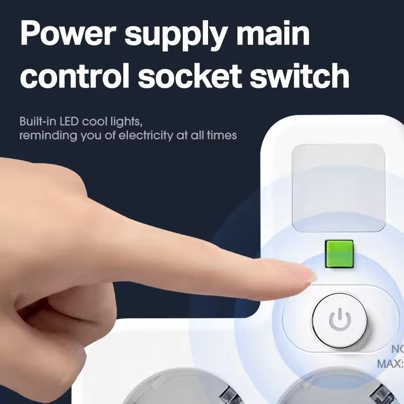 EU Power Strip - AC Sockets, USB & Type-C, 2 Versions Available, Individual Switches + Small Night Light
