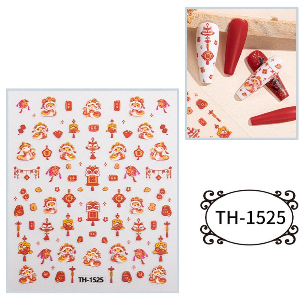 1 Sheet Chinese New Year Nail Stickers with Cartoon Designs Festival Nail Accesories Nail Decals for DIY Nail Art