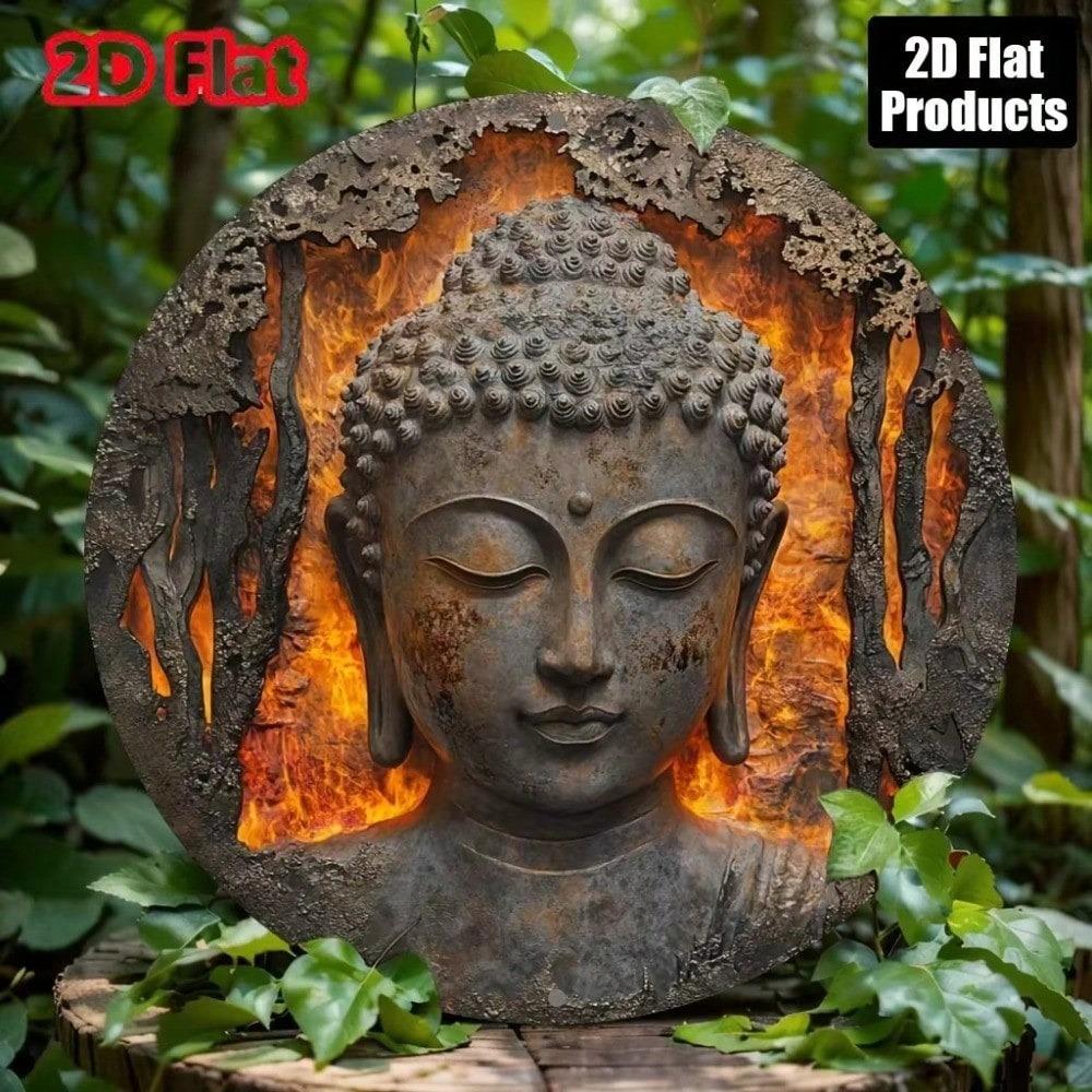 Buddha Head Tinplate Wall Art, Vintage Metal Sign for Bar Kitchen Decor