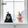 Customizable Poultry Window Film Black White Rooster Stickers, Realistic Farm Chicken Head Interesting Interior Glass Layouts Decals, Waterproof