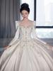 Elegant Long Sleeve Satin Wedding Dress for plus Size Pregnant Women Outgoing Vintage Slimming Winter Wear Korean Style