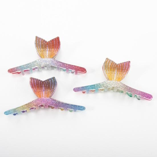 Yousheng Hair Claw Glitter Fishtail Shape Back Head Hair Clip Anti-slip Teeth Strong Grip Shower Hair Clamp Versatile Use Hair Accessory