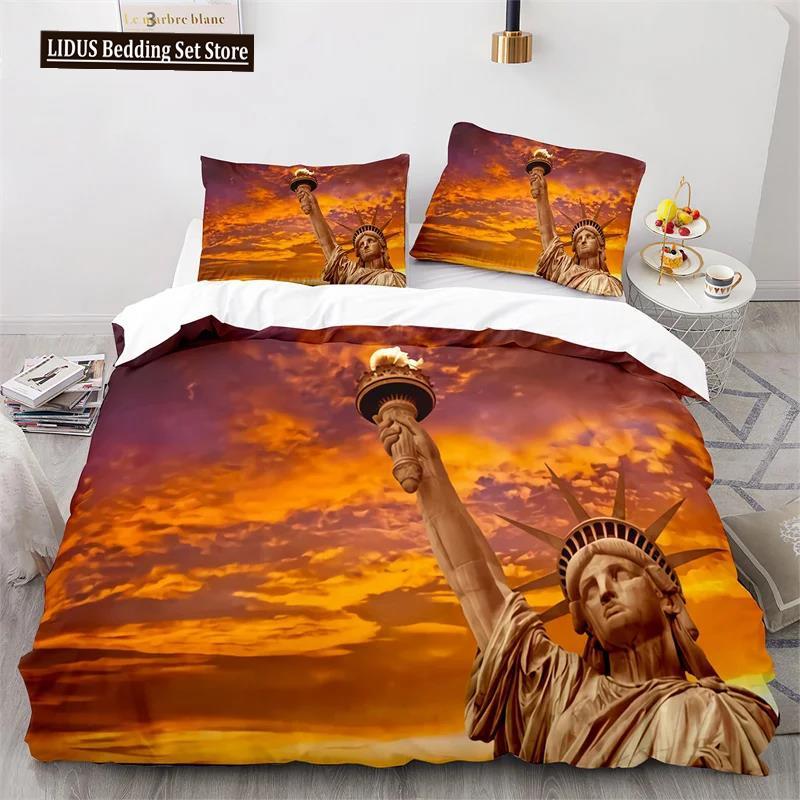 

Пододеяльник Кинг-сайз Статуя Свободы Микрофибра Всемирно известное здание Комплект постельного белья Достопримечательность Нью-Йорка Городской пейзаж Чехол для одеяла EU single(135x200cm)