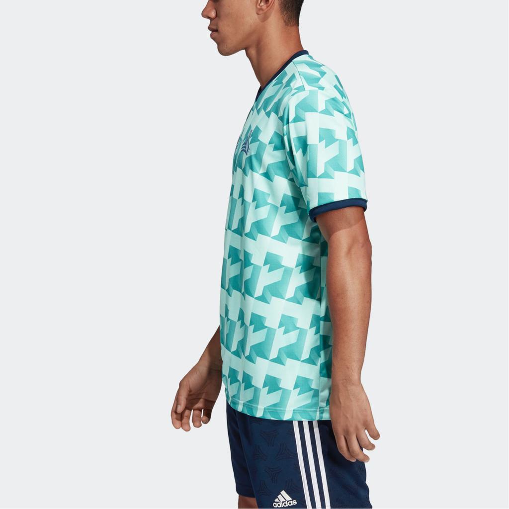 Adidas X Tango Collaboration Sports Lifestyle Series V-Neck Moisture-Wicking Breathable All-Over Print Short Sleeve T-Shirt Men Tops Green DT9198