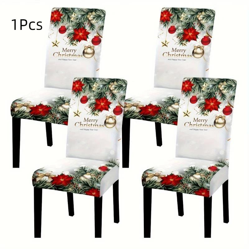 1Pcs Dining Chair Cover Santa Claus Pattern Stretchable Seat Protector For Holiday Party Decoration Holiday Table Setting