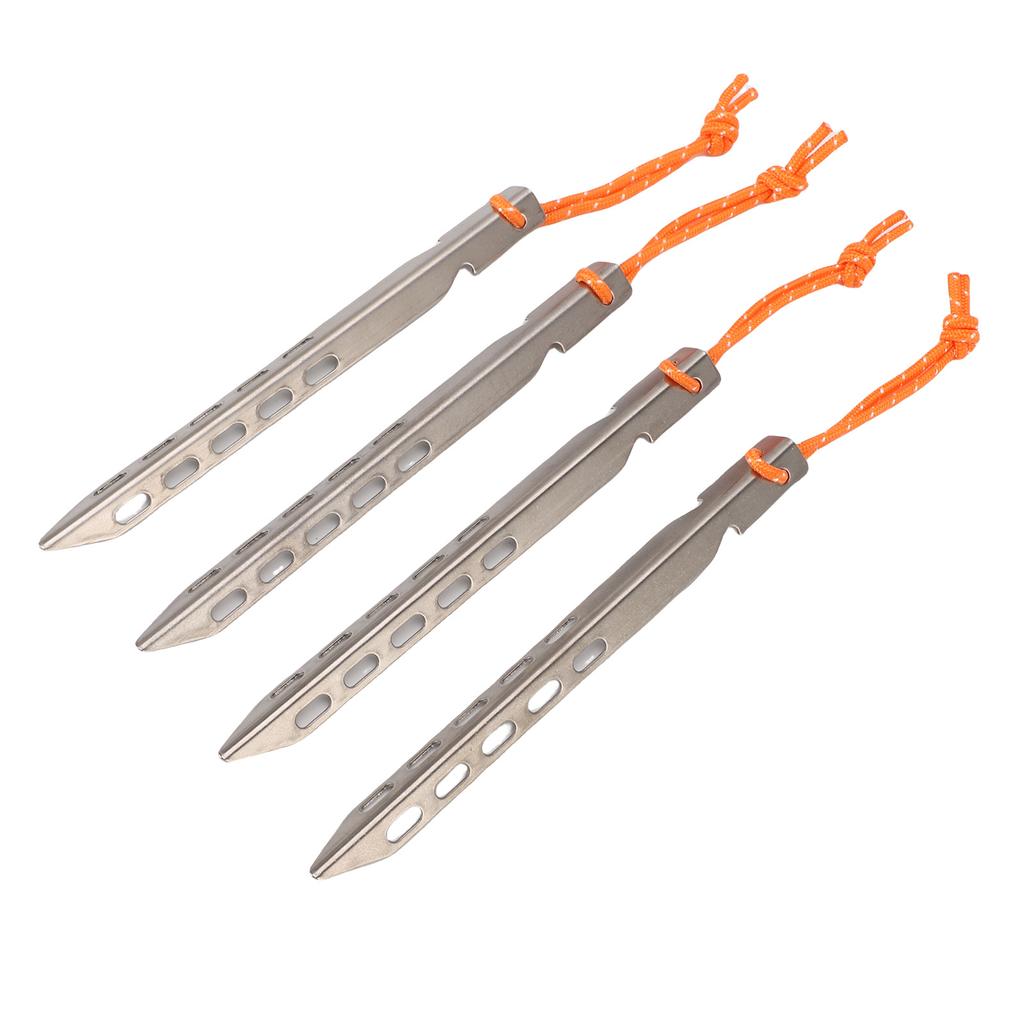 4PCS Tent Stakes with Rope Ti Alloy V Shaped Canopy Pegs for Outdoor Camping Beach Lawn Silver